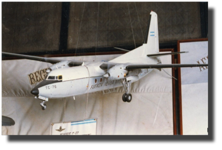 Fokker F-27. Scratch built in metal by Guillermo Rojas Bazán. Approx. 1:32 scale. Electric system for propellers and lights. Built in 1984.